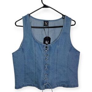La Armario Women's Denim Lace Up Corset Style Top Size XL NWT